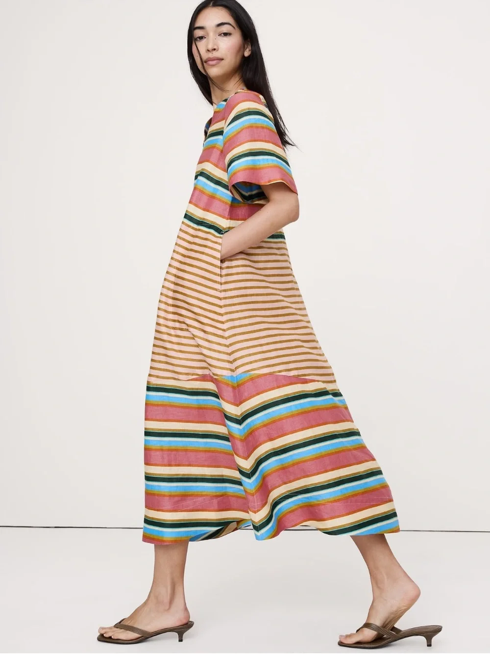 Banana Republic Linen Trapeze Midi dress Multicolor Striped Midi Dress - Picture 3 of 4